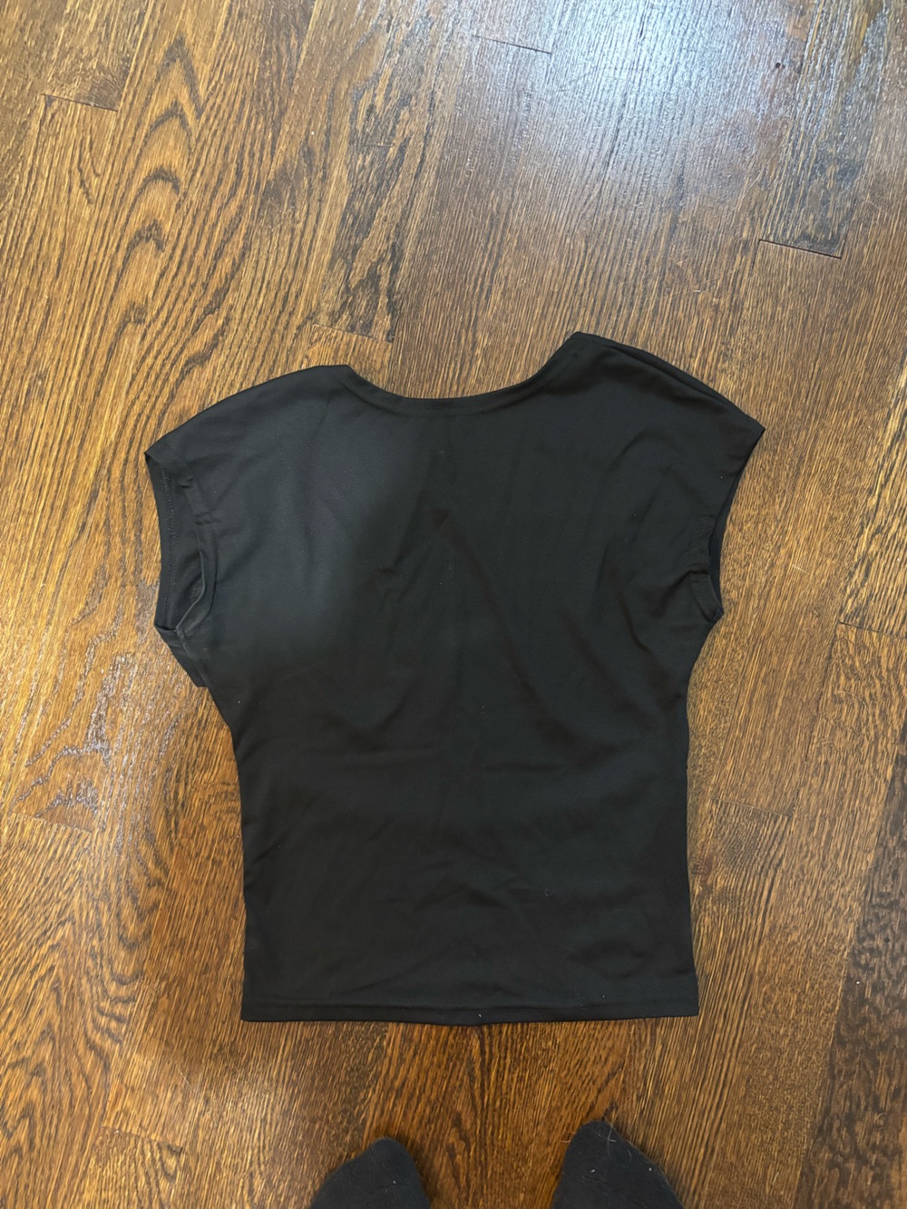Women's Black Short Sleeve Open Back Crewneck Top